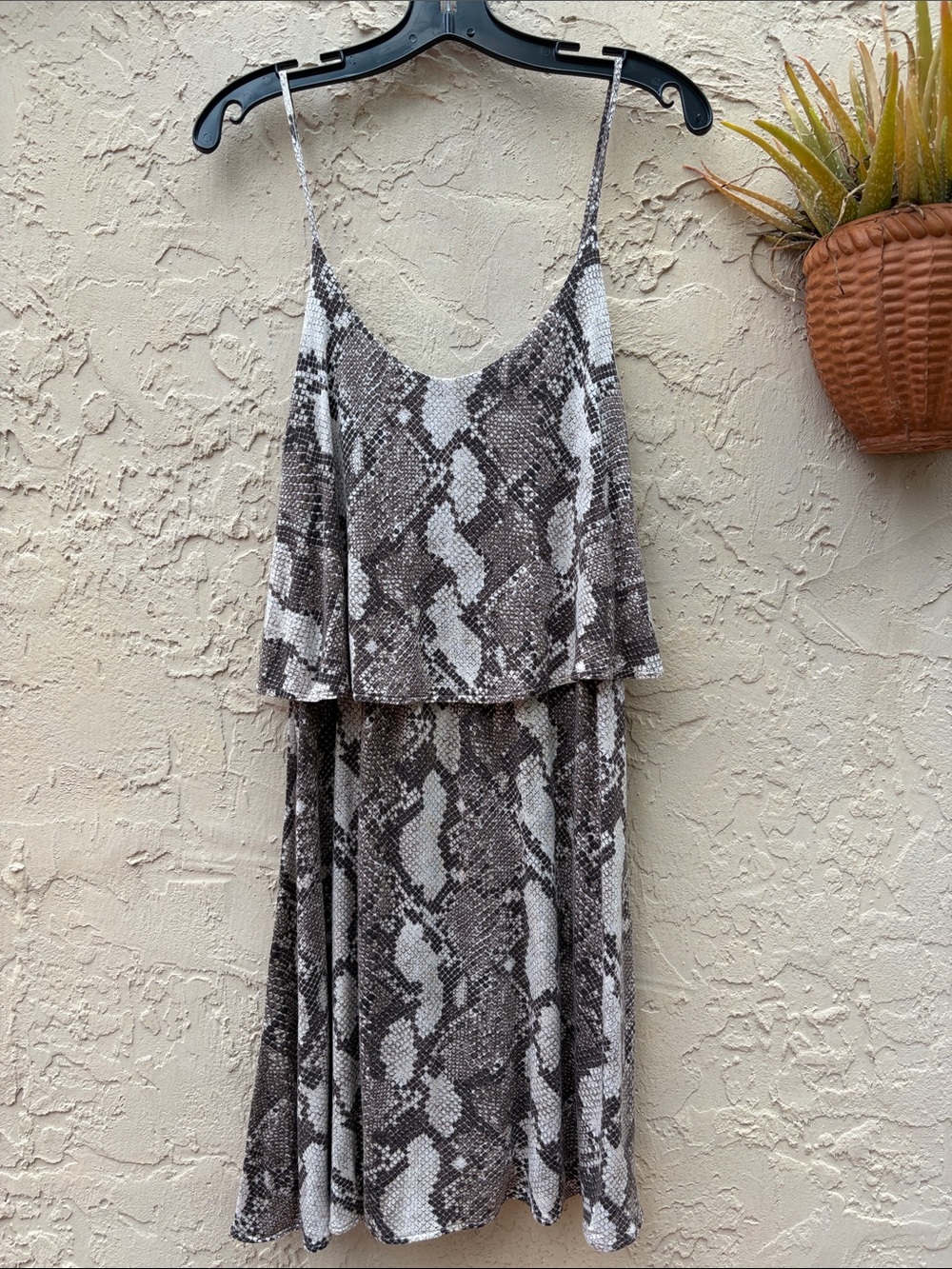 H&M Snake Print Spaghetti Strap Dress in Brown and White